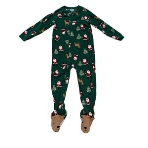 Carter’s Green Fleece Footed Christmas Pajama zippy Santa Deer Xmas Tree 5T